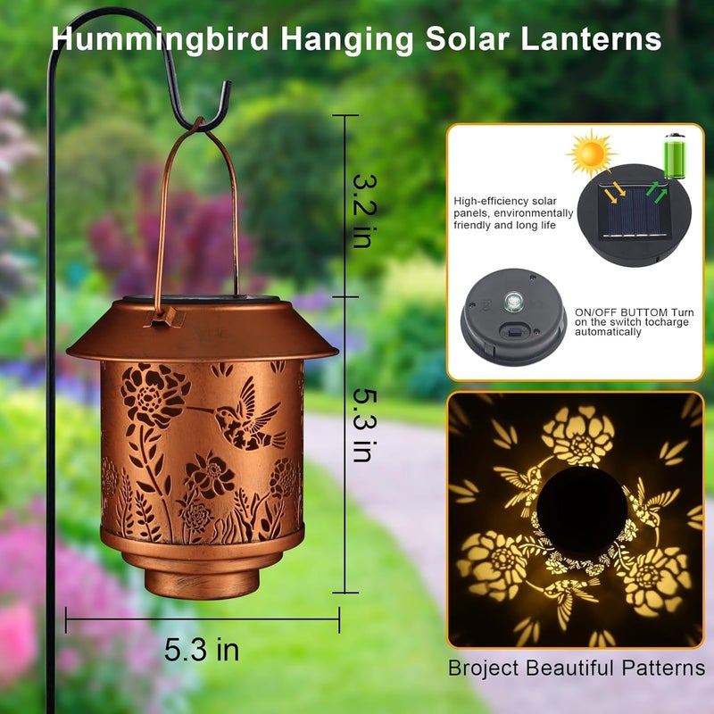 Doogarden Solar Lantern Outdoor Hanging Lights Gifts for Women Mom Metal Garden Decor Outside Waterproof LED Lanterns for Patio(Hummingbird-2P) - Image 5